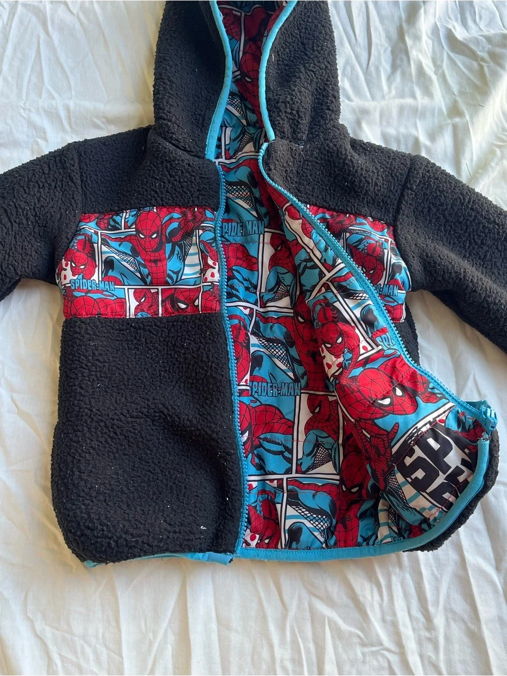 Spiderman Kids' Reversible Hooded Puffer Jacket - Red & Blue